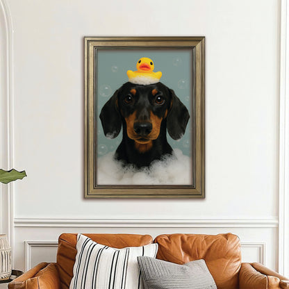 Custom Dog In Bathtub With Duck Toy Canvas Framed Wall Art