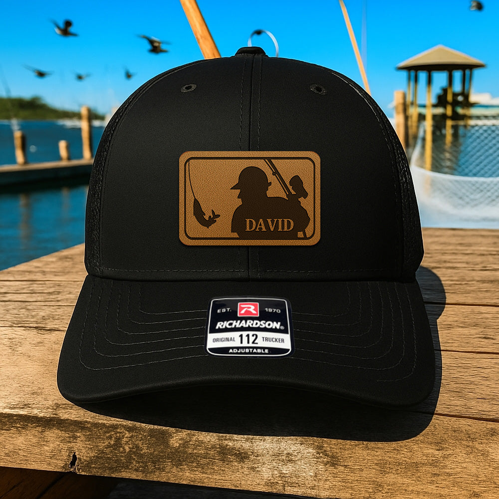 Custom Logo Fishing Leather Patch Hat – Perfect Gift for Fisherman, Dad, or Grandpa THUC99MF01