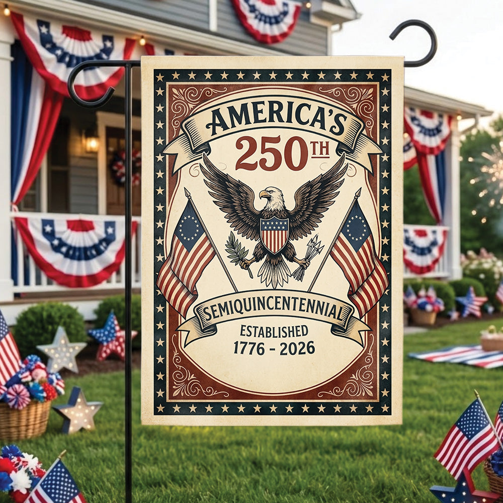 America 250th Semiquincentennial Garden Flag 1776-2026, Patriotic USA Flag, Independence Day 4th of July Outdoor Decor
