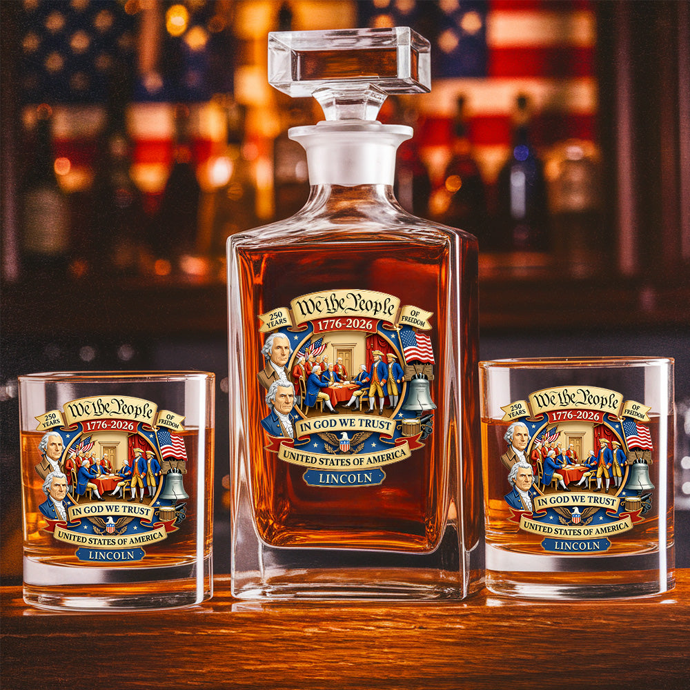 Custom Name We The People Whiskey Decanter Set, Patriotic Gift THUC99