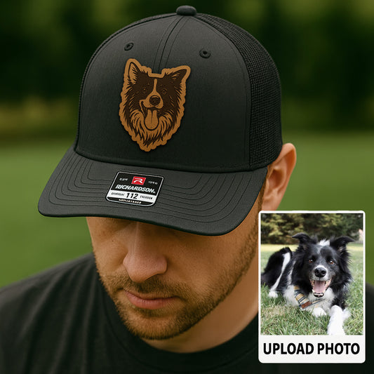 Custom Pet Photo Trucker Hat – Personalized Pet Patch Leather Patch Hat – Dog Lovers Gift – Pet Memorial Gifts TNGANSP001