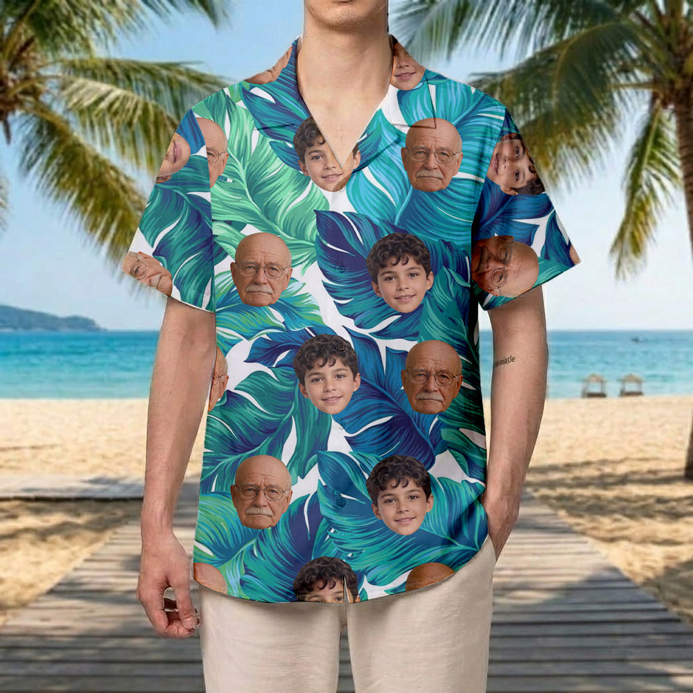 Custom Photo Grandpa Hawaiian Shirt, Matching Family Hawaiian Shirt, Dad Summer Beach Gift THUC99
