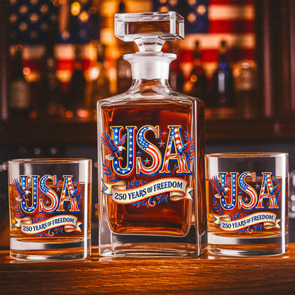 250 Years America Whiskey Decanter Set 1776-2026 Patriotic American Gift for Dad, Veteran, Independence Day THUC99
