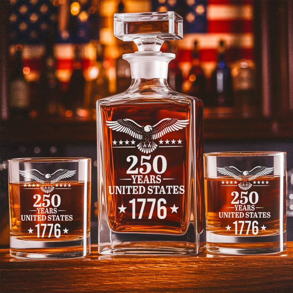250th Years America Engraved Whiskey Decanter Set, USA Patriotic Gift THUC99