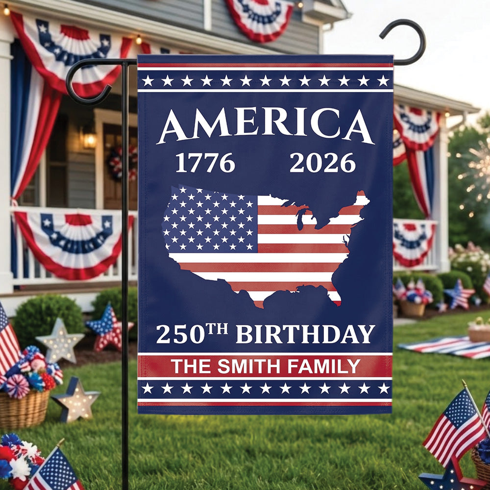 Personalized USA 250th Anniversary Flag 1776-2026, Custom Name Patriotic American Flag, Independence Day 4th of July Outdoor Garden Flag