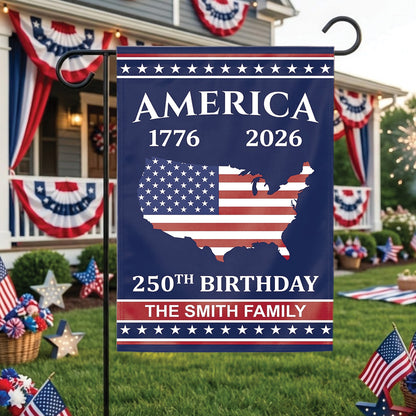 Personalized USA 250th Anniversary Flag 1776-2026, Custom Name Patriotic American Flag, Independence Day 4th of July Outdoor Garden Flag