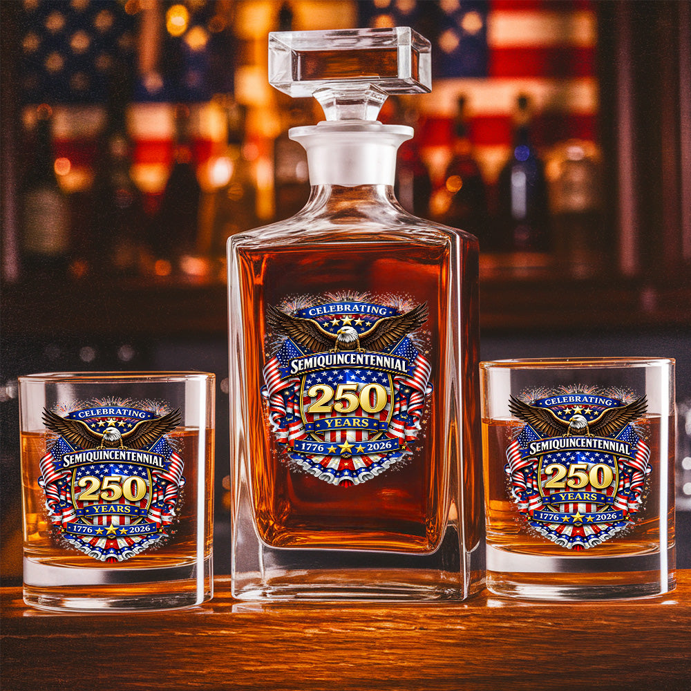 250 Years Whiskey Decanter Set 1776-2026 Patriotic American Gift for Independence Day THUC99