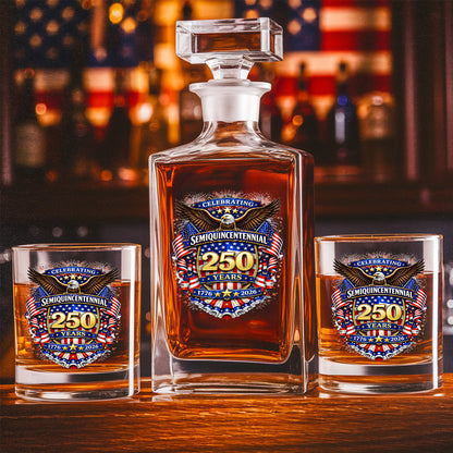 250 Years Whiskey Decanter Set 1776-2026 Patriotic American Gift for Independence Day THUC99