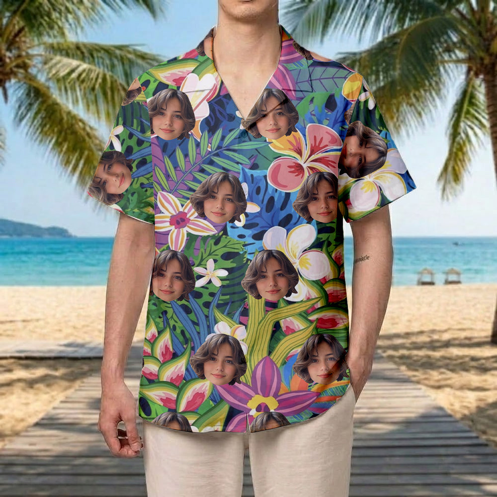 Custom Photo Face Hawaiian Shirt, Personalized Tropical Vacation Shirt, Family Matching Outfit THUC99
