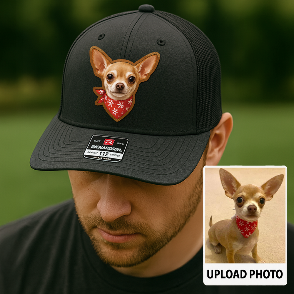 Custom Dog Lover Trucker Hat – Personalized Cap with Pet Photo on Leather Patch – Gift for Pet Owners TH998