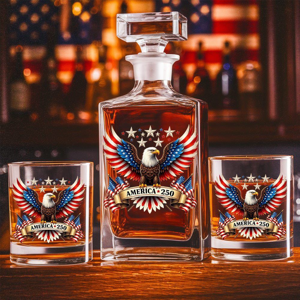 Personalized 250 Years USA Whiskey Decanter Set, Patriotic Gift THUC99