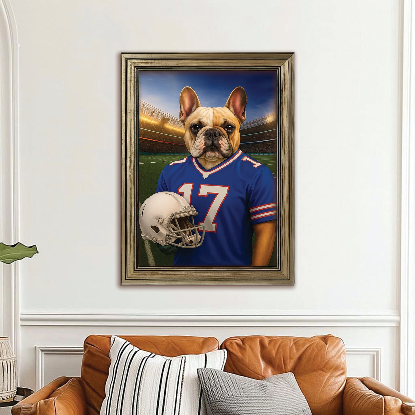 Custom Dog Photo Football Style Canvas Framed Wall Art _ Gift For Dog Lovers