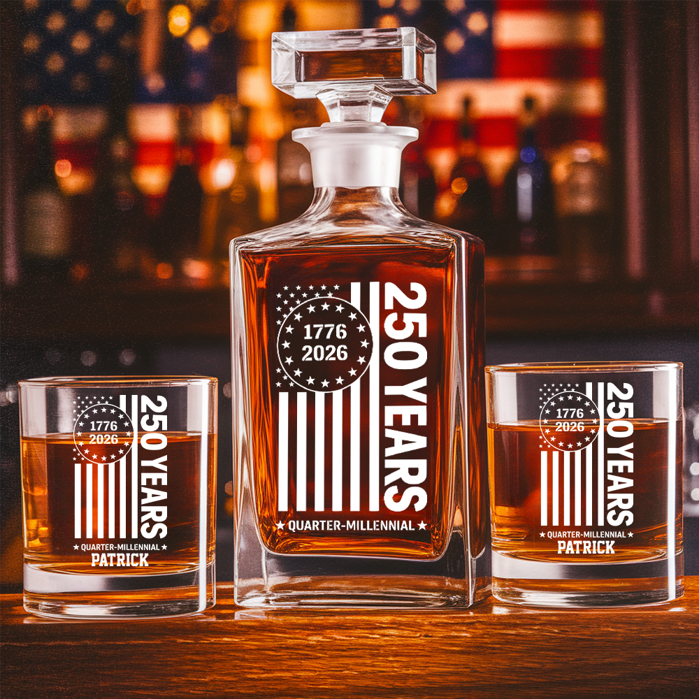 Personalized USA 250th Anniversary Whiskey Decanter Set 1776–2026 THUC99