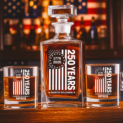 Personalized USA 250th Anniversary Whiskey Decanter Set 1776–2026 THUC99