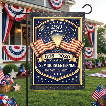 Custom American Flag 1776–2026 250 Years Independence Garden Flag Family Name Gift