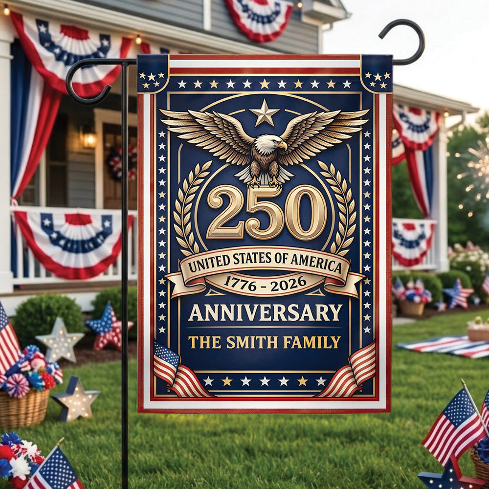 250 USA Anniversary Garden Flag 1776–2026, Patriotic Eagle Personalized Family Decor