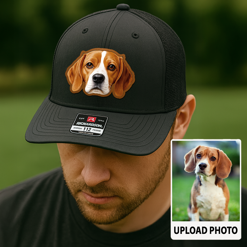 Custom Dog Photo Trucker Hat – Personalized Leather Patch Cap – Pet Lover Gift – Printed Pet Image Hat TH992