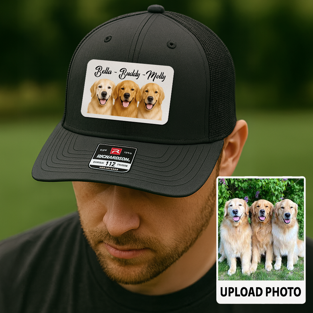 Custom Pet Hat with Leather Patch – Personalized Dog Cap – Memorial Gift for Pet Lover TH9911