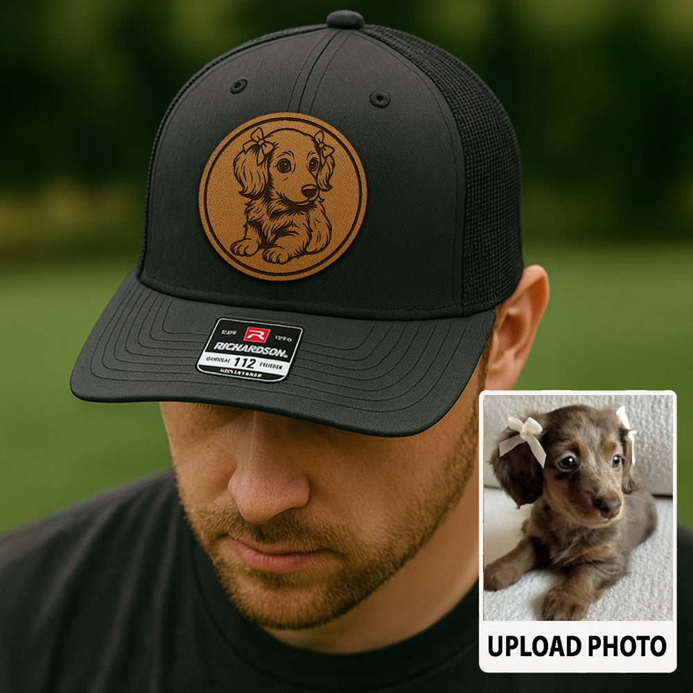 Custom Pet Photo Trucker Hat – Personalized Pet Patch Leather Patch Hat – Dog Lovers Gift – Pet Memorial Gifts TNGANSP002