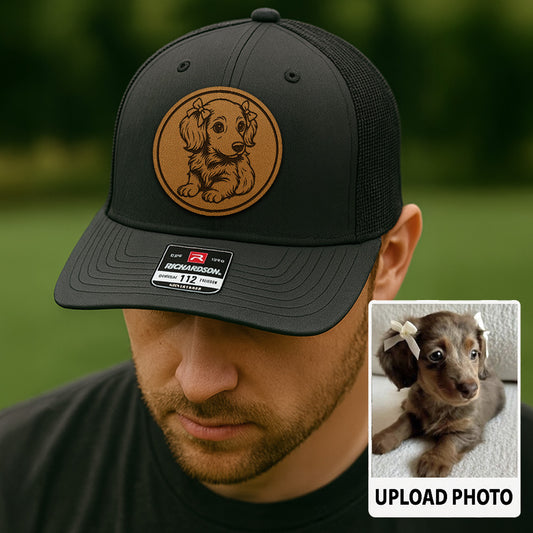 Custom Pet Photo Trucker Hat – Personalized Pet Patch Leather Patch Hat – Dog Lovers Gift – Pet Memorial Gifts TNGANSP002