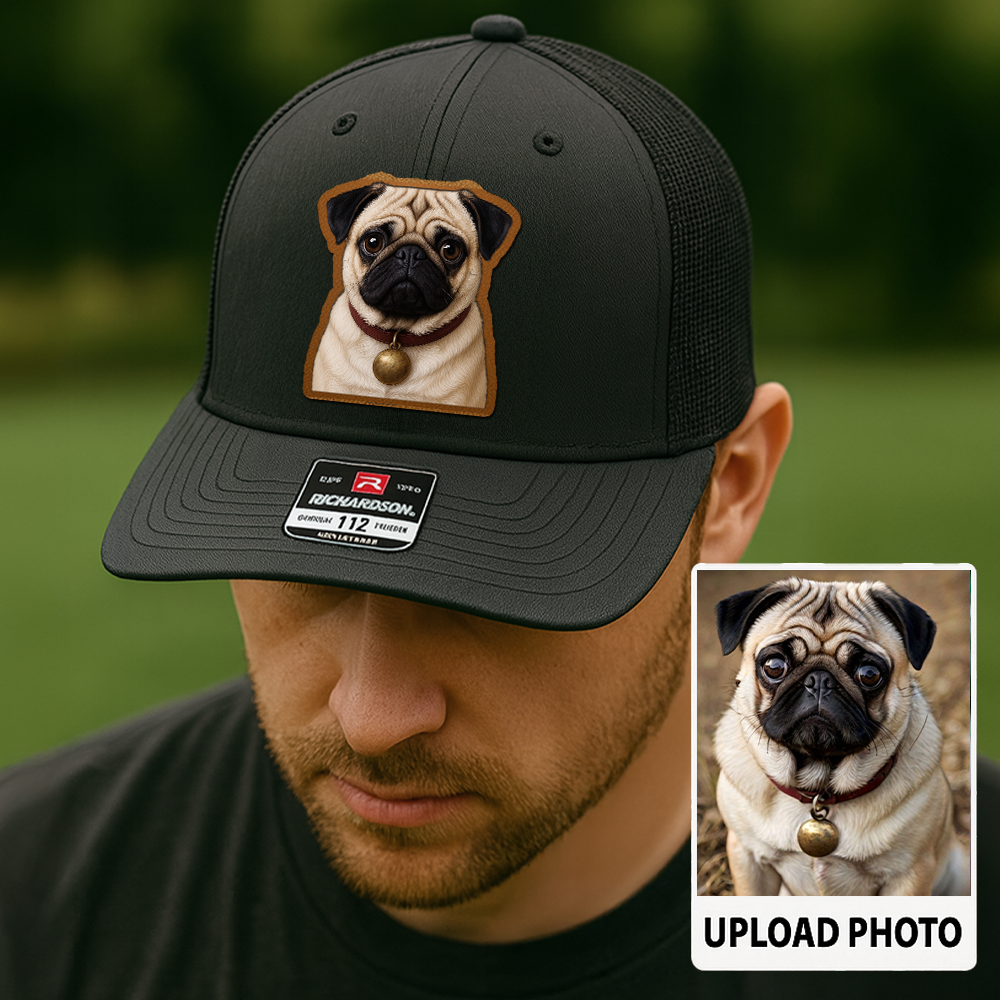 Custom Pet Memorial Leather Hat – Printed Trucker Cap – Dog Dad Keepsake Gift TH9910