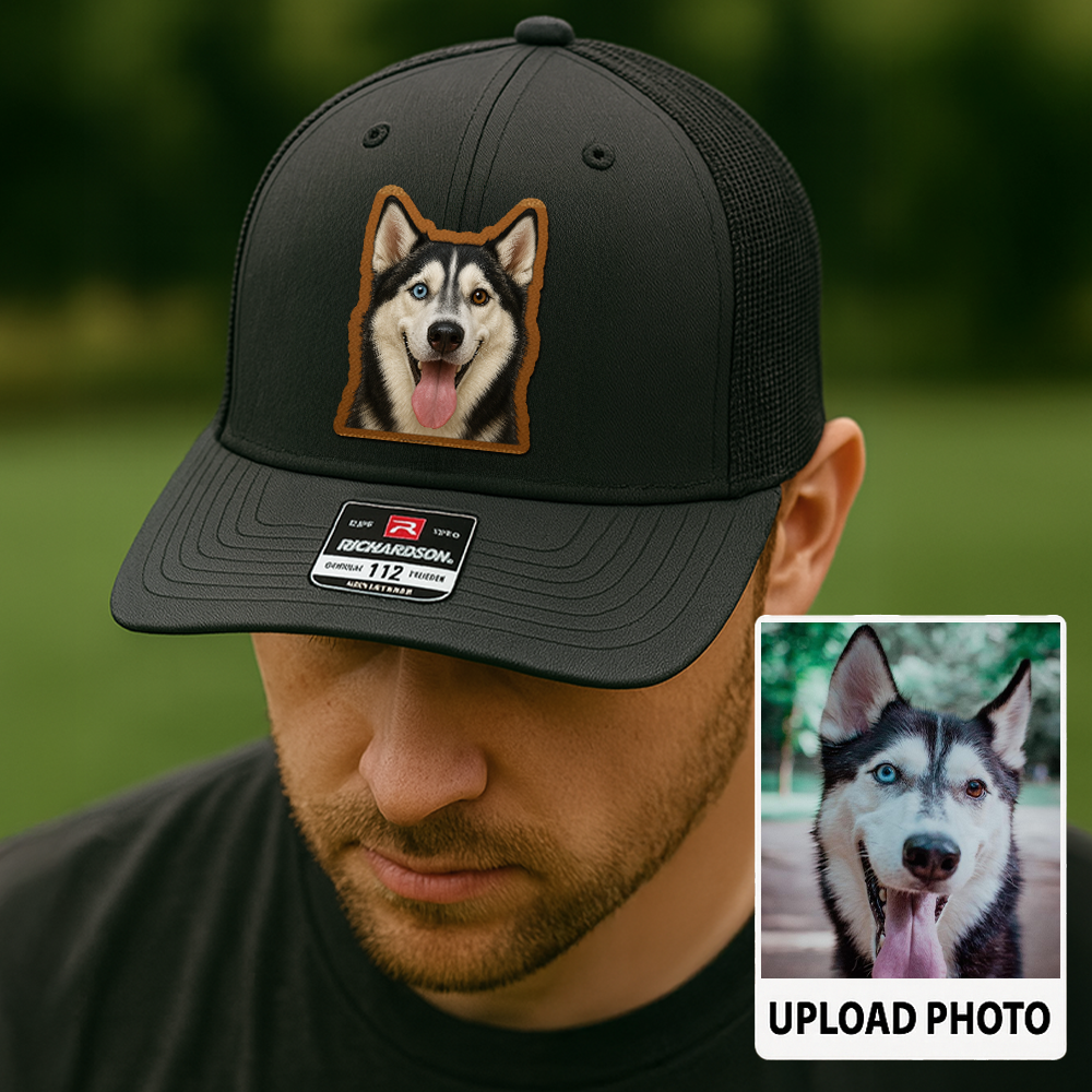 Custom Pet Memorial Leather Hat – Printed Trucker Cap – Dog Dad Keepsake Gift TH999