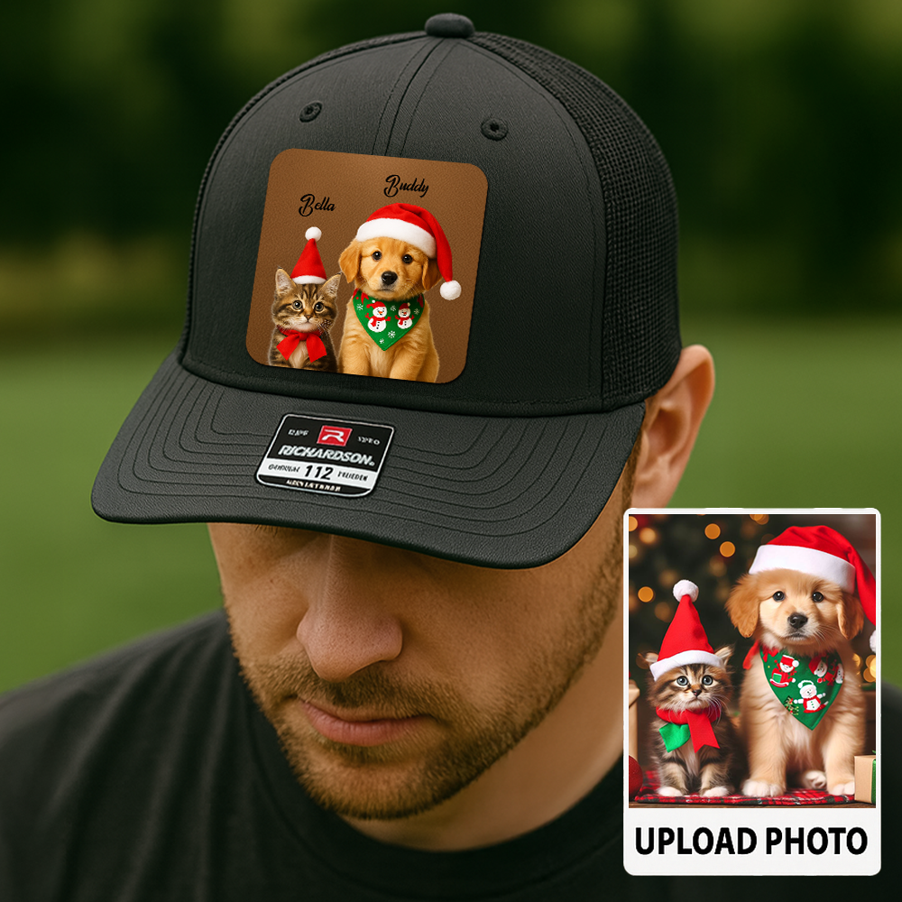 Custom Dog Lover Trucker Hat – Personalized Cap with Pet Photo on Leather Patch – Gift for Pet Owners TH9914