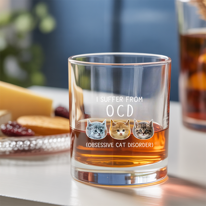 Custom Cat Photo I Suffer From Obsessive Cat Disorder Whiskey Glass And Decanter Set | Personalized Cat Photo | Pet Lover Gift