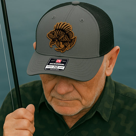 Custom Fishing Leather Patch Hat – Perfect Gift for Fisherman, Dad, or Grandpa THUC99MF35