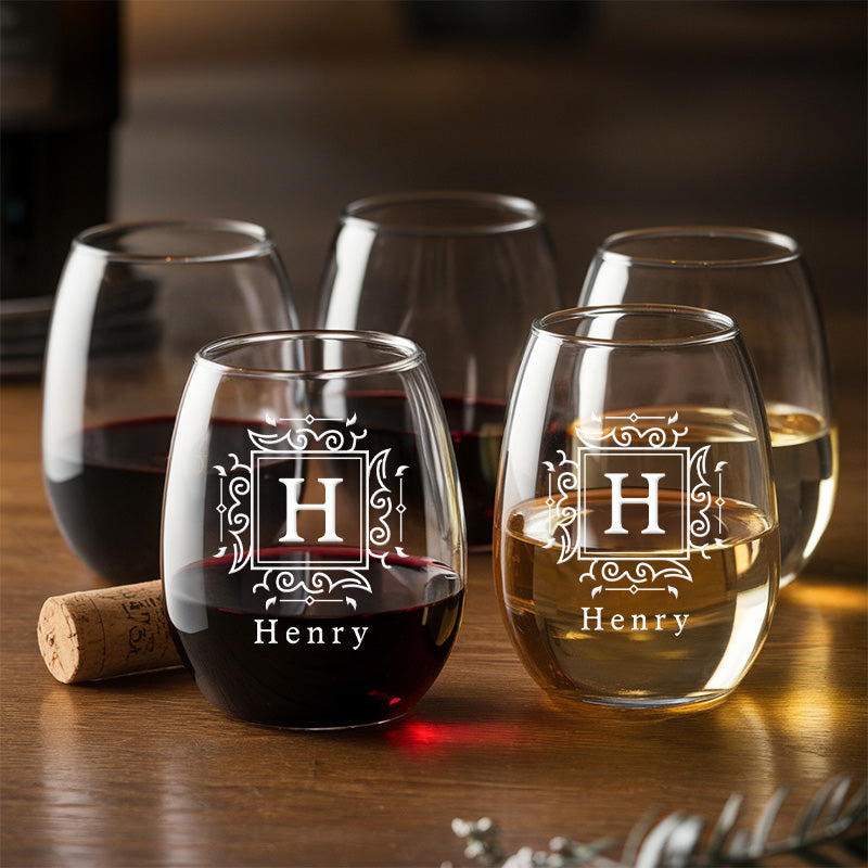 TNG119.1 Personalized Monogram Steamless Wine Glass | Wedding Bridesmaids Wine Glass | Engraved Wine Glass