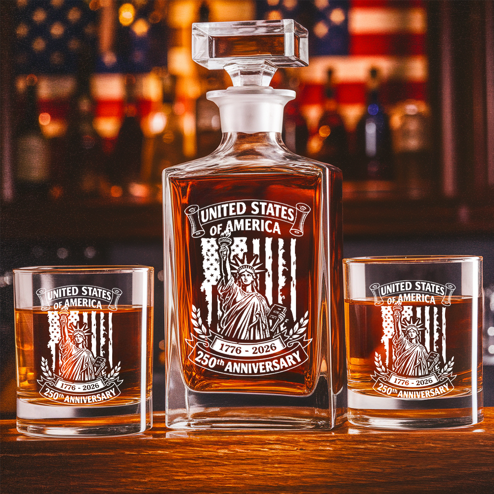 Personalized USA 250th Anniversary Whiskey Decanter Set 1776–2026 THUC99