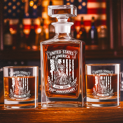 Personalized USA 250th Anniversary Whiskey Decanter Set 1776–2026 THUC99