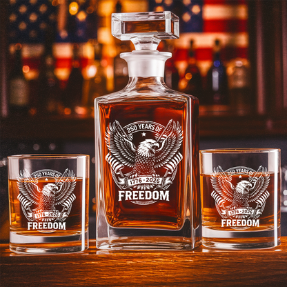 Eagle Freedom Engraved Whiskey Decanter Set, Patriotic Bald Eagle Bourbon Gift THUC99