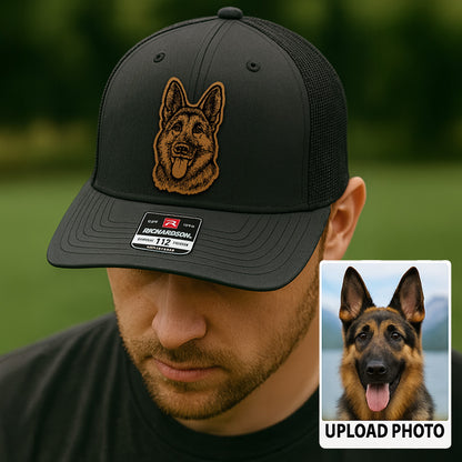 Custom Pet Photo Trucker Hat – Personalized Leather Patch Hat – Dog Portrait Gift – Custom Pet Face Hat P99A18