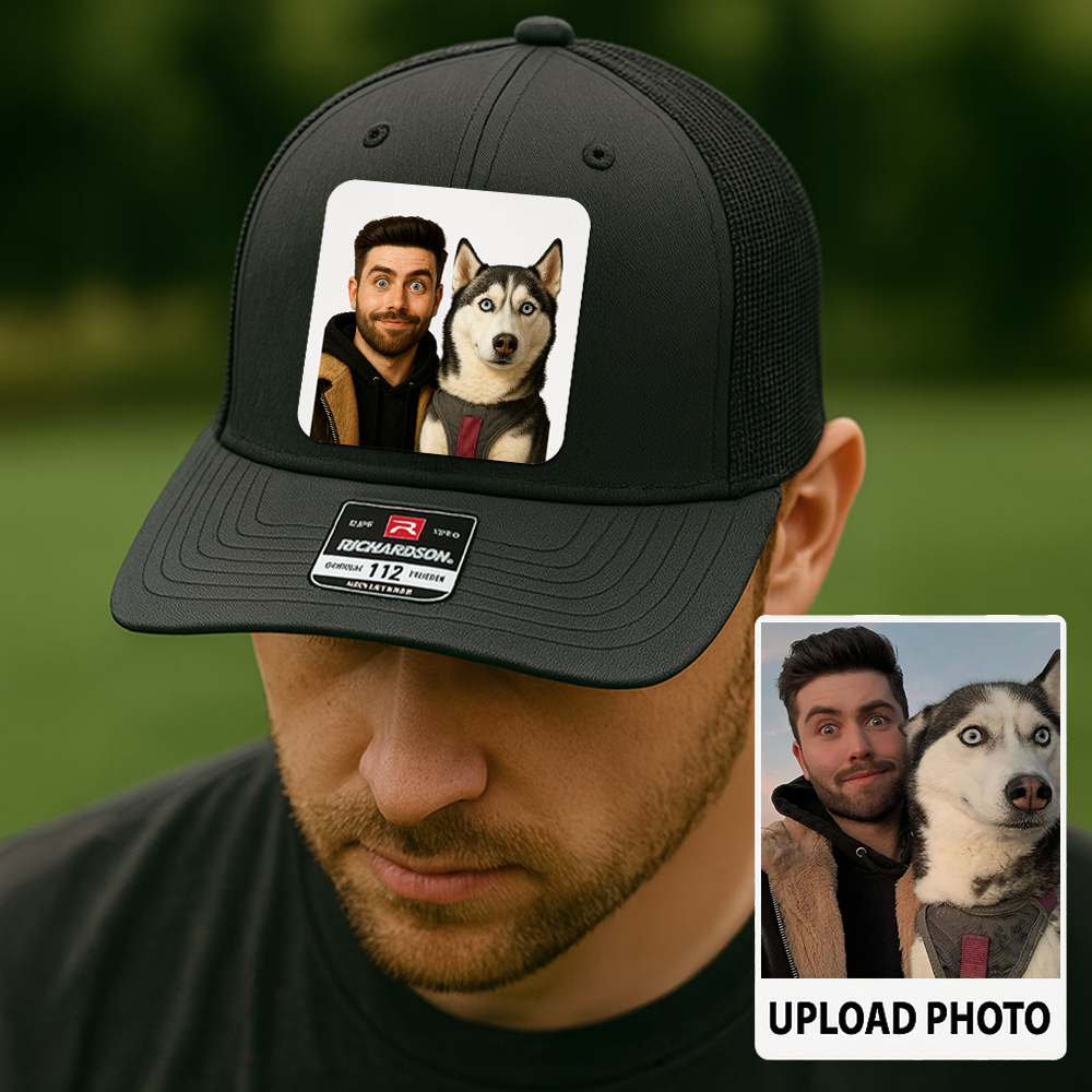 Custom Dog Lover Trucker Hat – Personalized Cap with Pet Photo on Leather Patch – Gift for Pet Owners TH9916