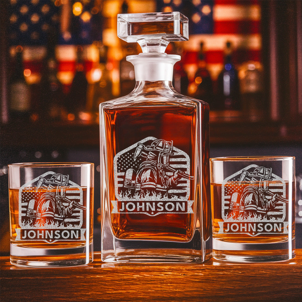 Personalized Firefighter Wife Decanter Set – Custom Name Whiskey Gift for Firefighter Family