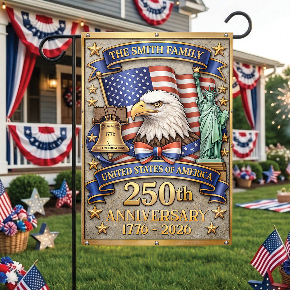 Custom Family Name USA Flag 250th Anniversary Patriotic Outdoor Decor Eagle Design