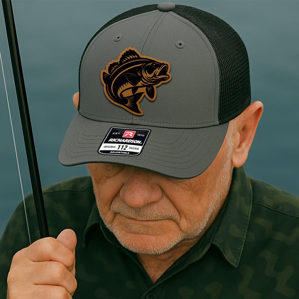 Custom Fishing Cap with Leather Patch – Personalized Gift for Father, Grandpa, or Fisherman THUC99MF36