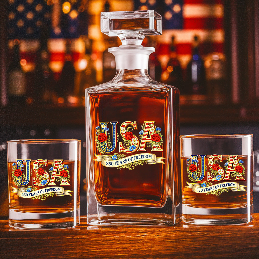 America 250 Patriotic Whiskey Decanter Set 1776-2026, Independence Day USA Gift THUC99