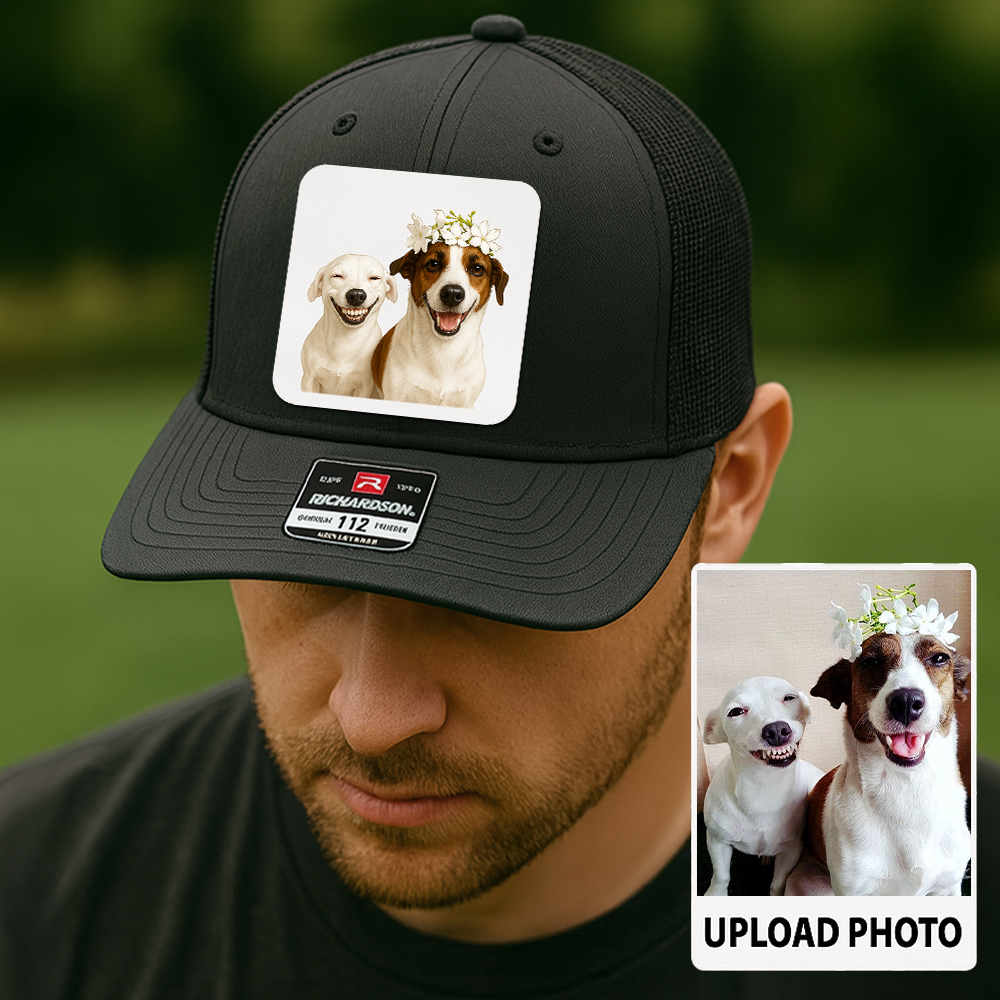 Custom Pet Hat with Leather Patch – Personalized Dog Cap – Memorial Gift for Pet Lover TH9912
