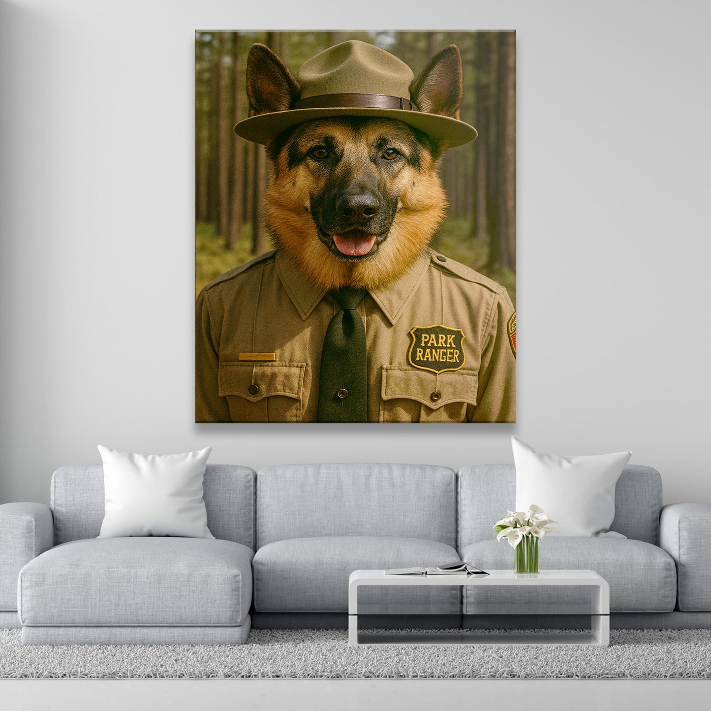 Custom Photo Park Ranger Dog Canvas