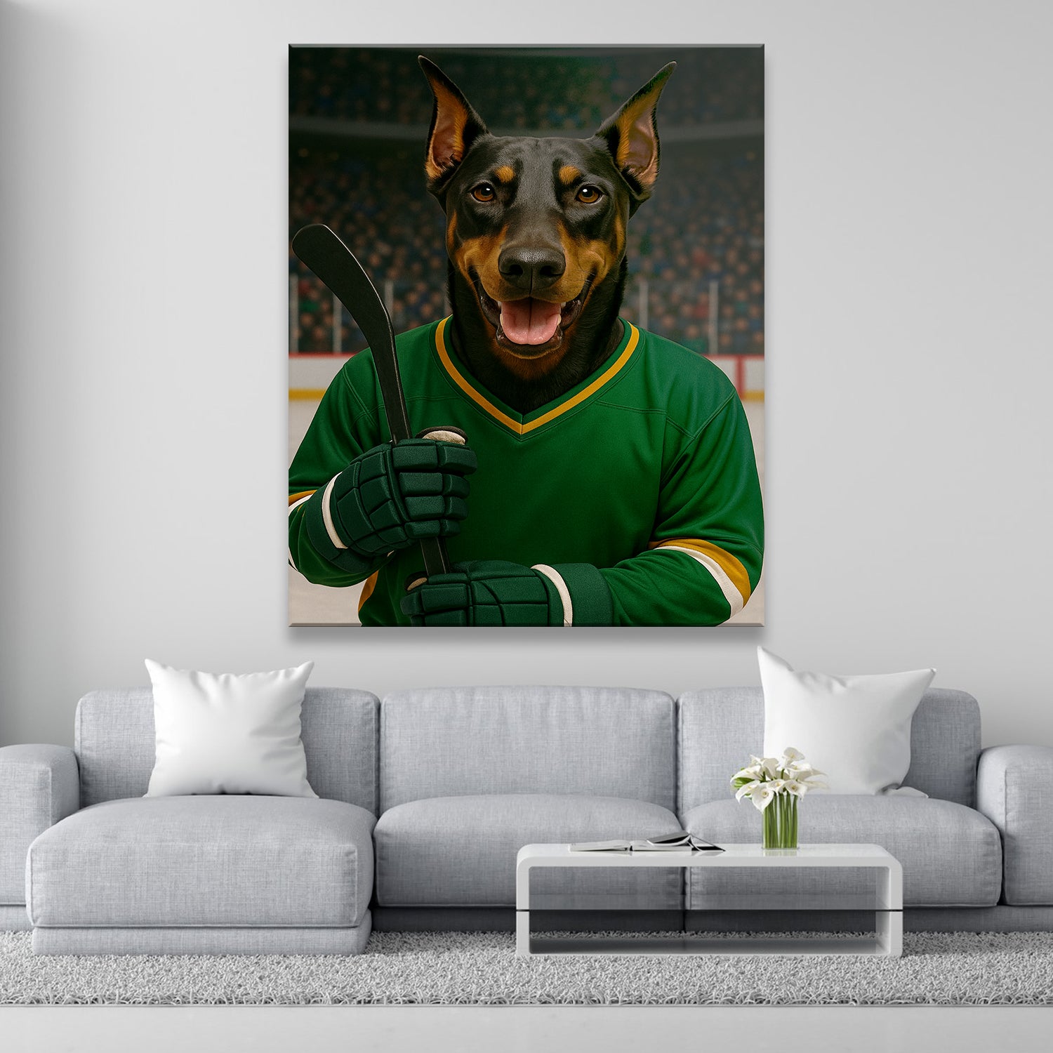 Custom Photo Hockey Player Dog Canvas Gift For Dog Lovers