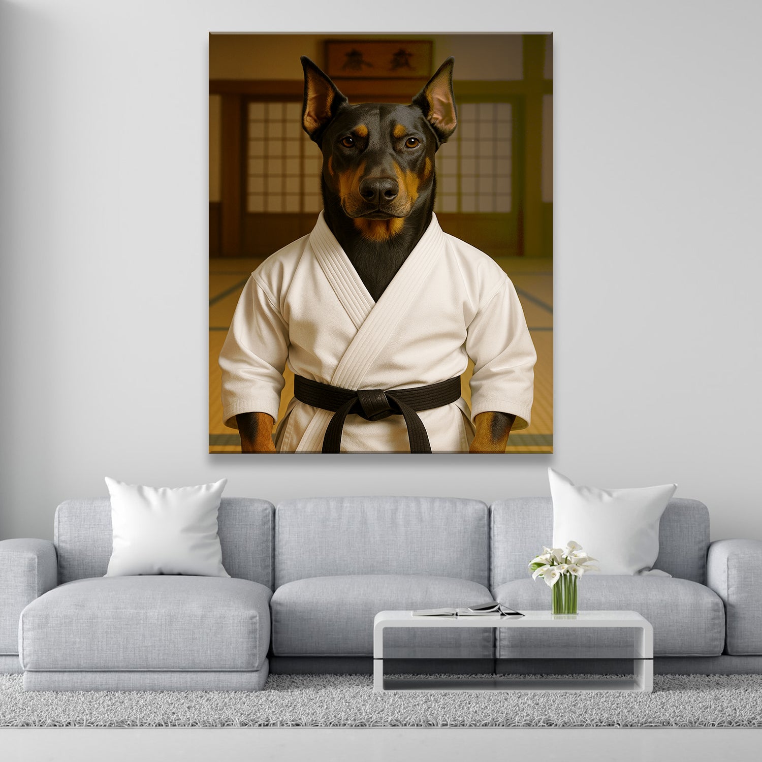 Custom Photo Karate Dog Canvas Gift For Dog Lovers