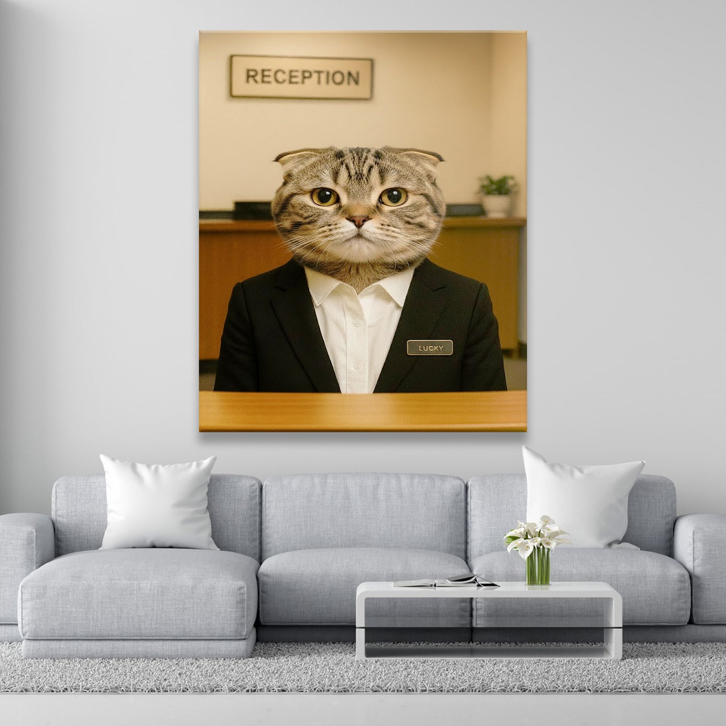 Custom Photo Receptionist Cat Canvas Gift For Cat Lovers