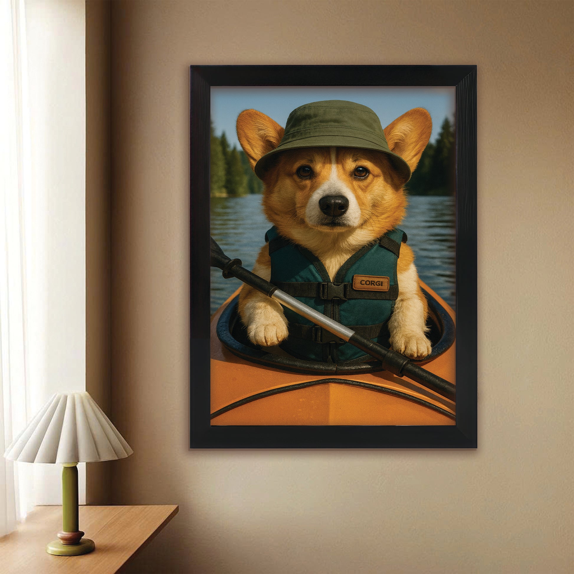 Custom Photo Kayak Dog Canvas Framed Wall Art Gift For Dog Lovers
