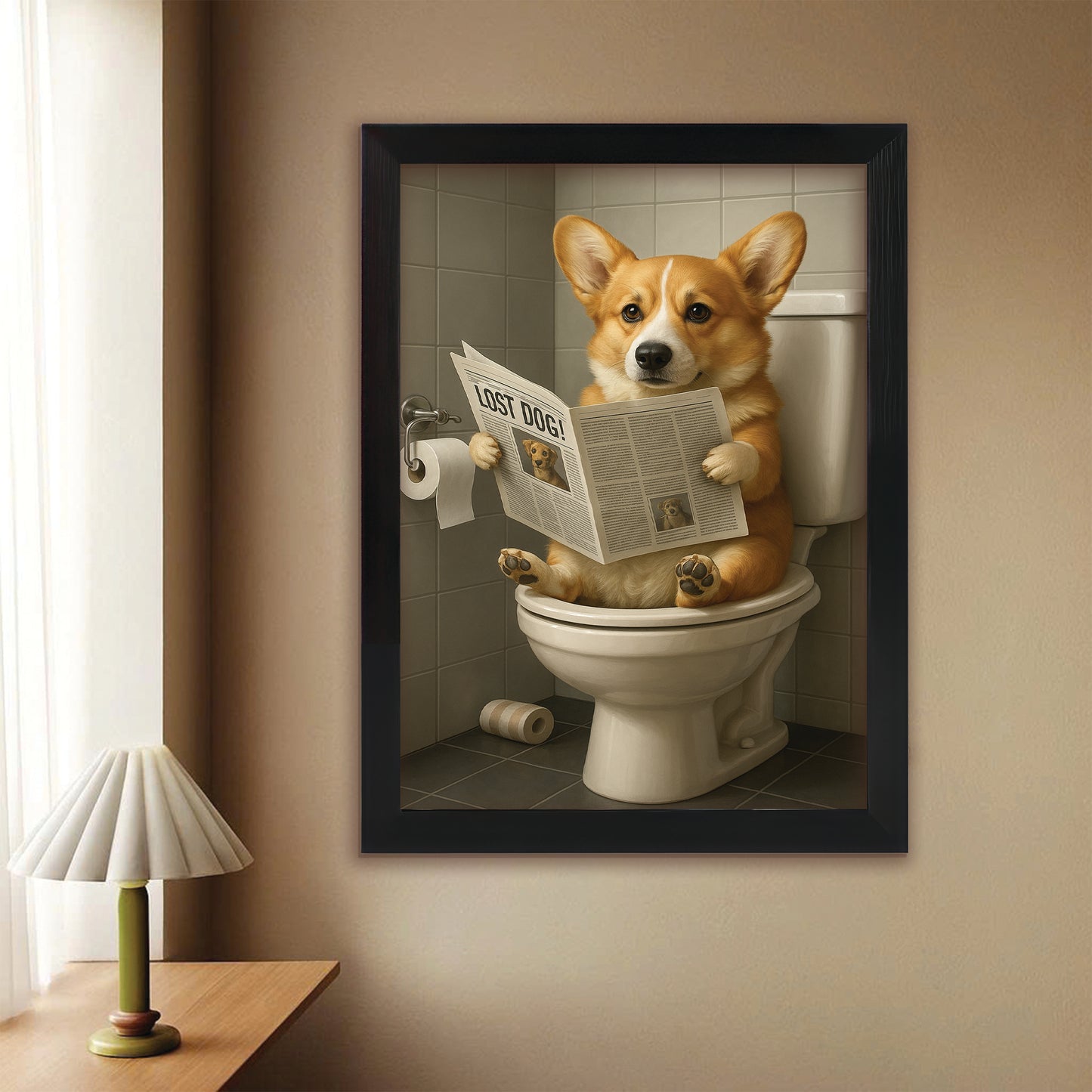 Custom Photo Bathroom Dog Canvas Framed Wall Art Gift For Dog Lovers