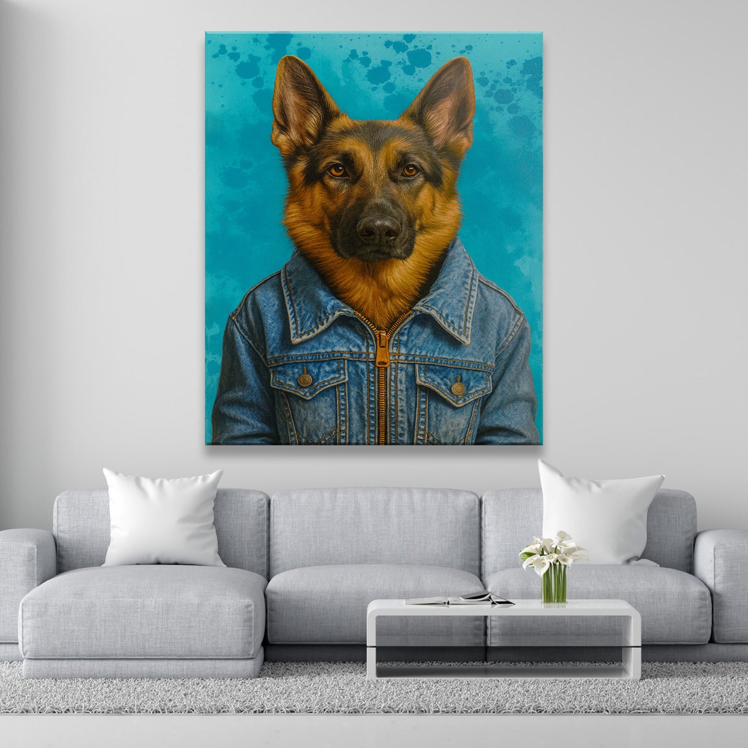 Custom Photo Denim Dog Canvas Gift For Dog Lovers