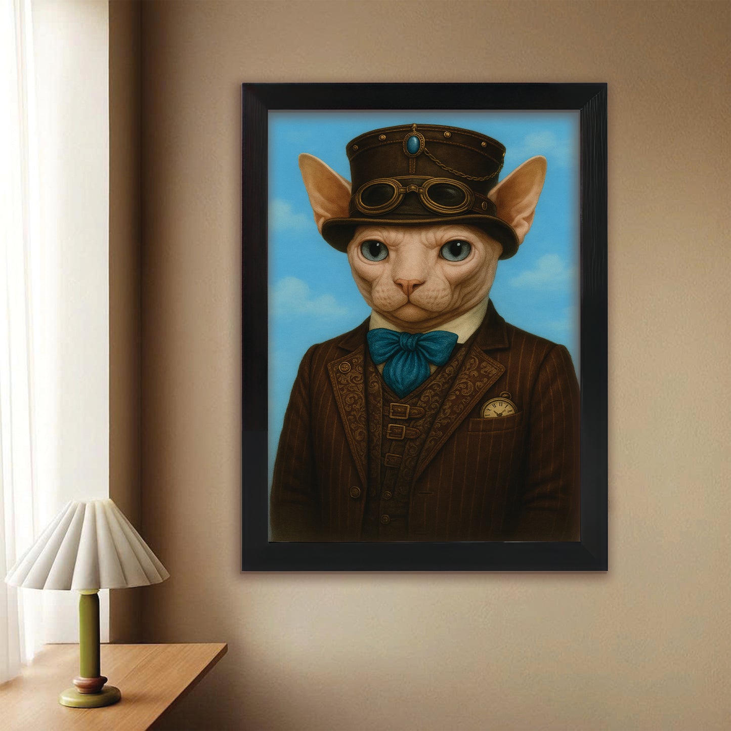 Custom Photo Pilot Cat Canvas Framed Wall Art Gift For Cat Lovers