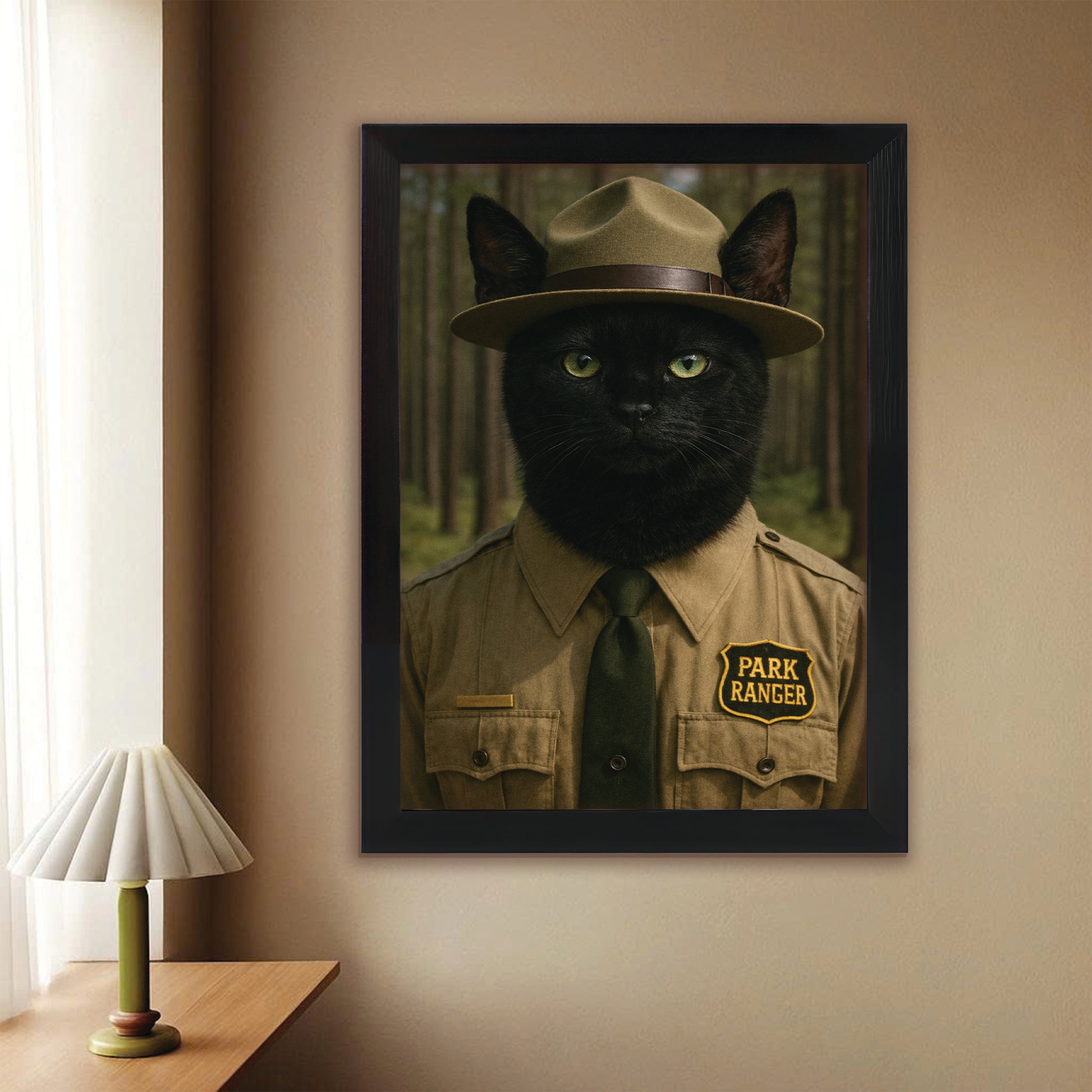 Custom Photo Park Ranger Cat Canvas Framed Wall Art