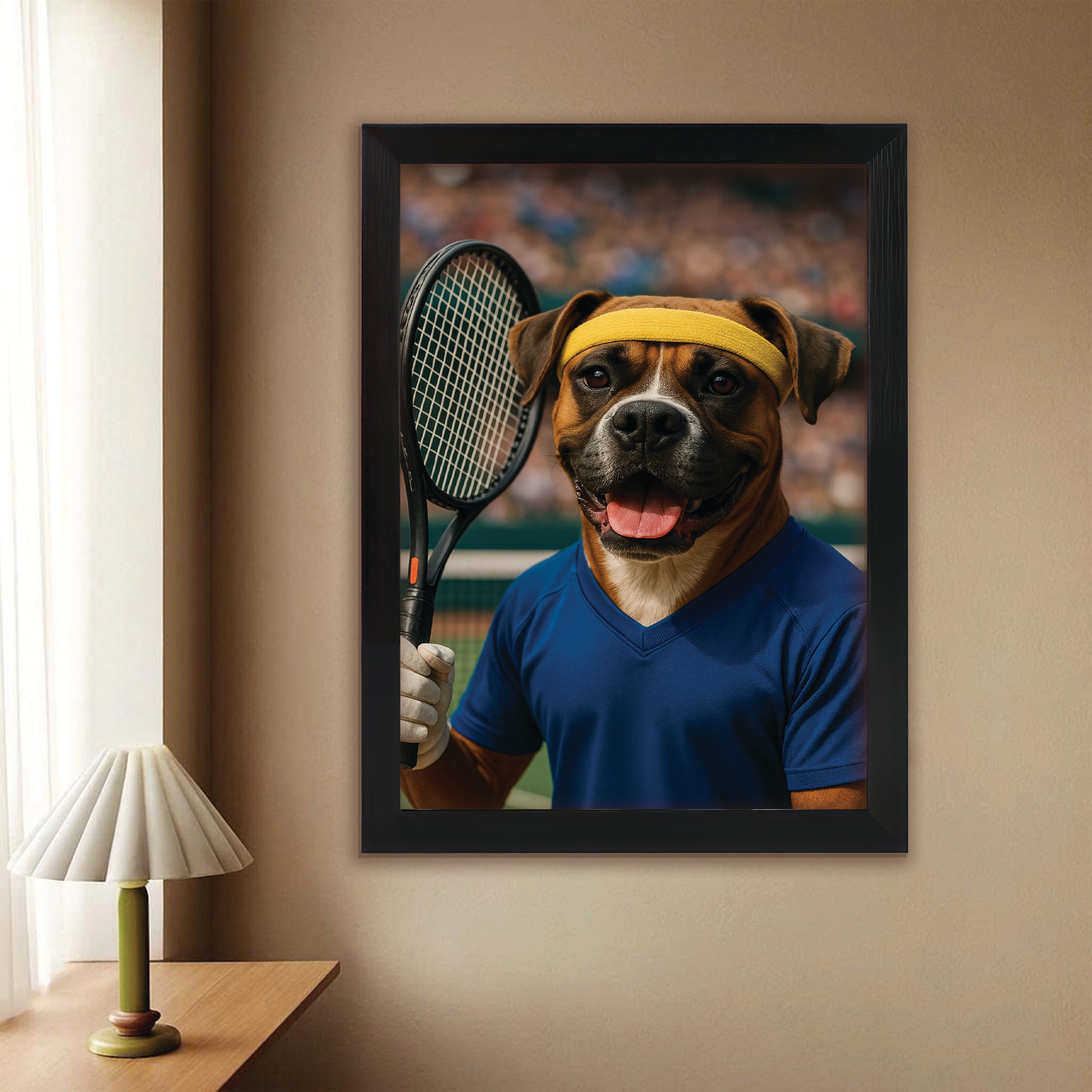 Custom Photo Tennis Player Dog Canvas Framed Wall Art Gift For Dog Lovers